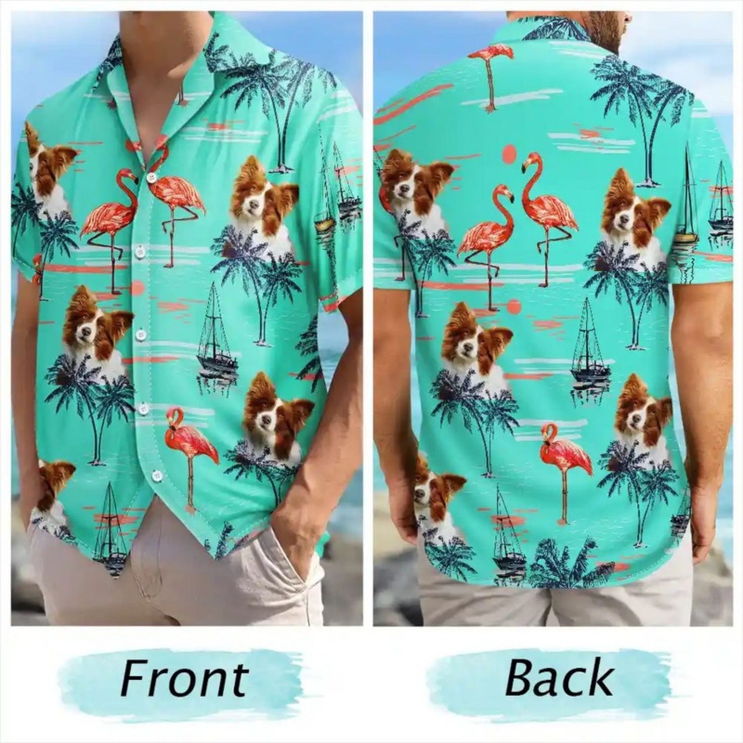 Tropical Beach Style Vacation Shirt – Custom Photo Pets Kids And More Tropical Flamingo - Personalized Hawaiian Shirt
