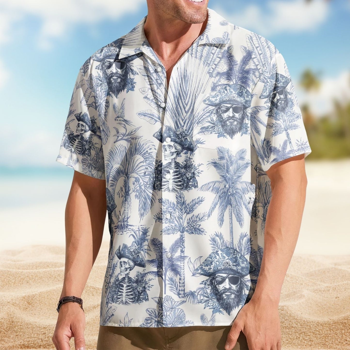 Pirate Shark Jellyfish Turtle Lobster Toile De Jouy - Custom Personalized Hawaiian Shirt