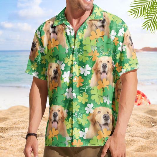 Happy St Patrick’s Day with Pet Photo - Custom Personalized Hawaiian Shirt