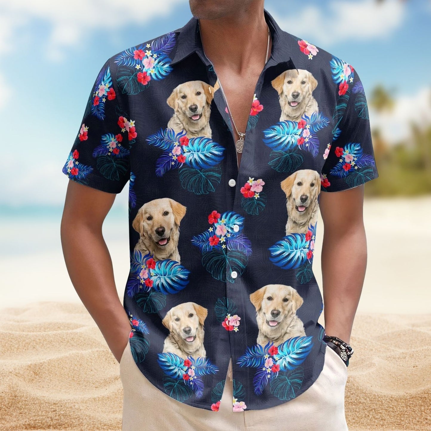 Custom Face Funny Photo Tropical Hibiscus Aloha for Dog Cat Lovers - Personalized Hawaiian Shirt