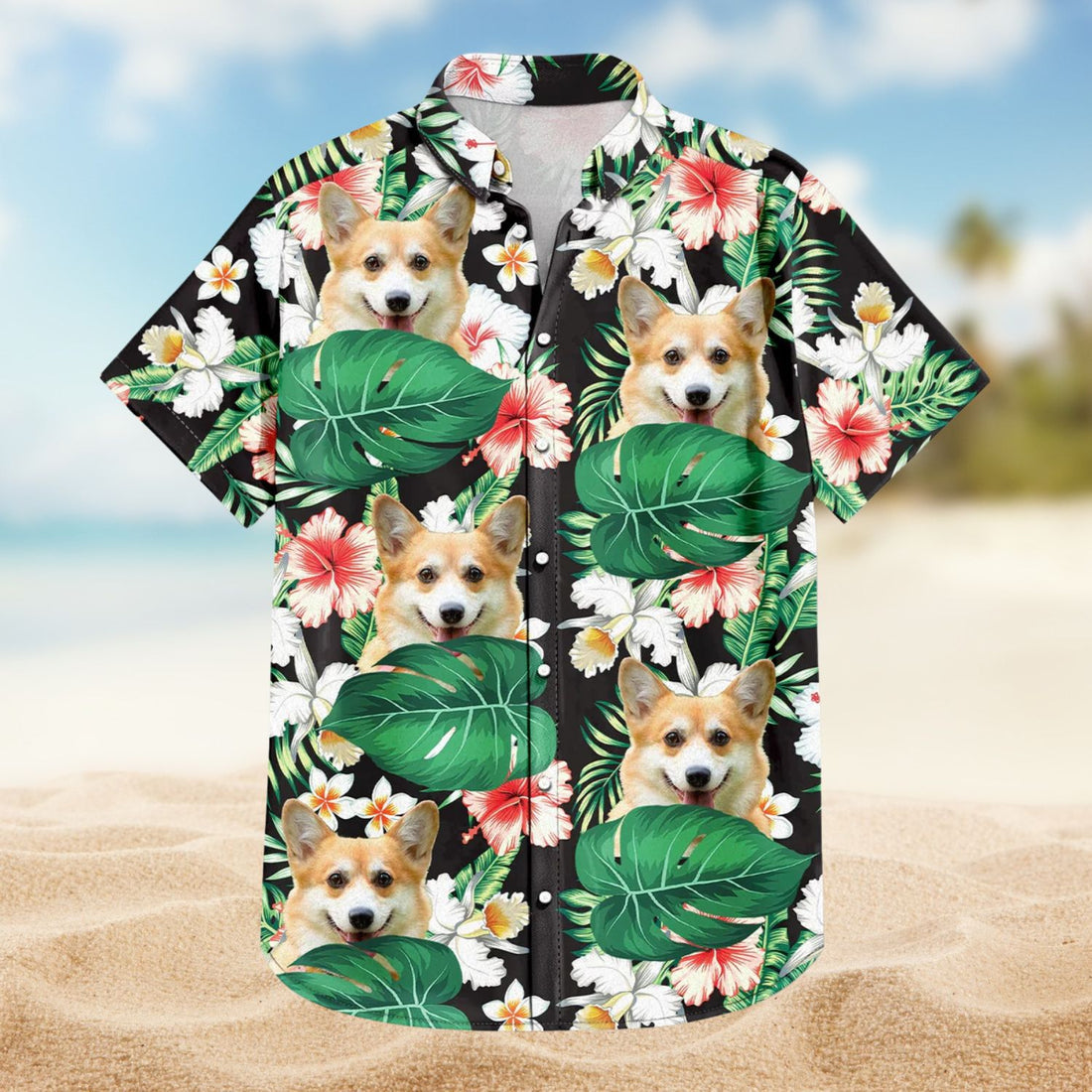 Custom Photo Black Tropical Funny Family Pet Face Gift for Men, Friends & Cat Lovers – Personalized Hawaiian Shirt