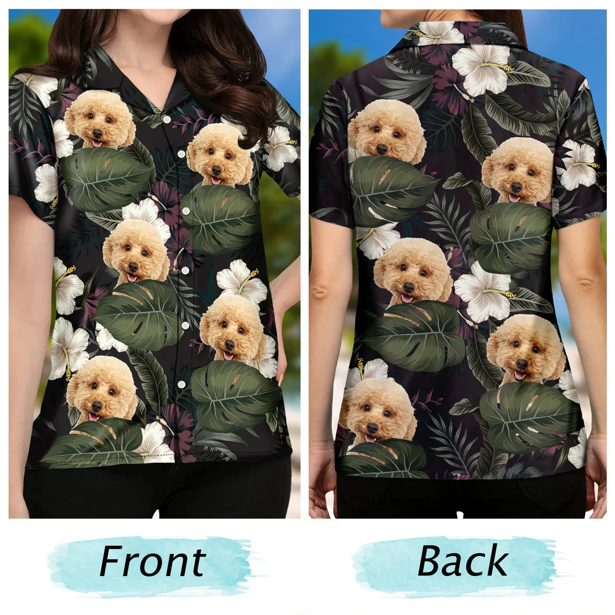 Custom Photo Black Tropical Funny Family Pet Face Gift for Men, Friends & Cat Lovers – Personalized Hawaiian Shirt