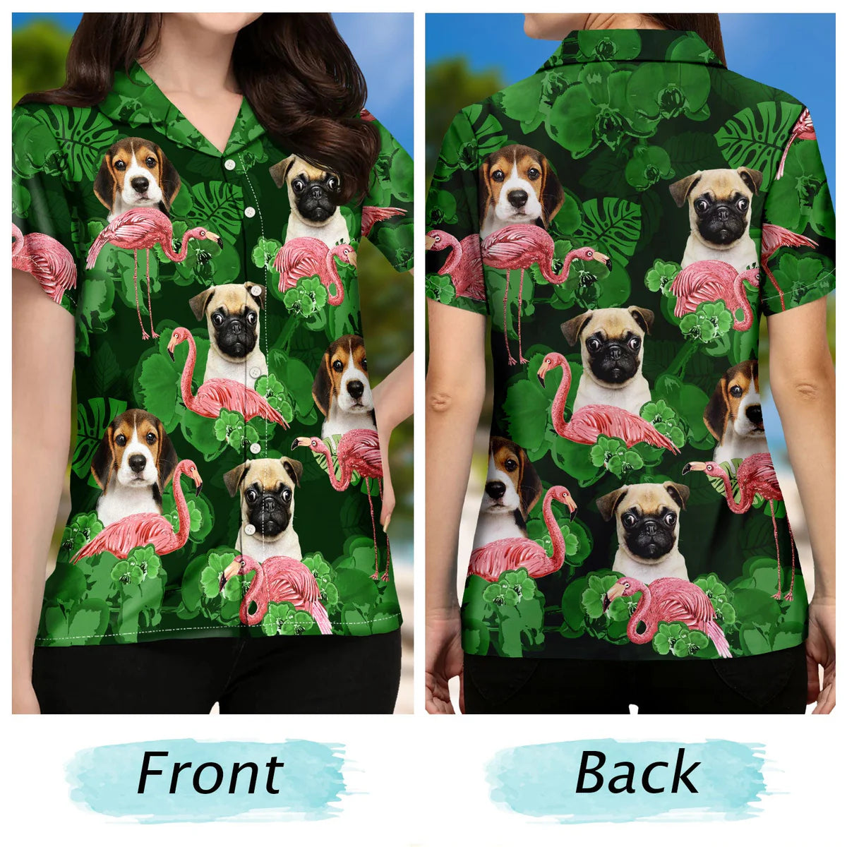 Custom Photo Funny Family Pet Face Flamingo Gift for Men, Dog & Cat Lovers – Personalized Hawaiian Shirt