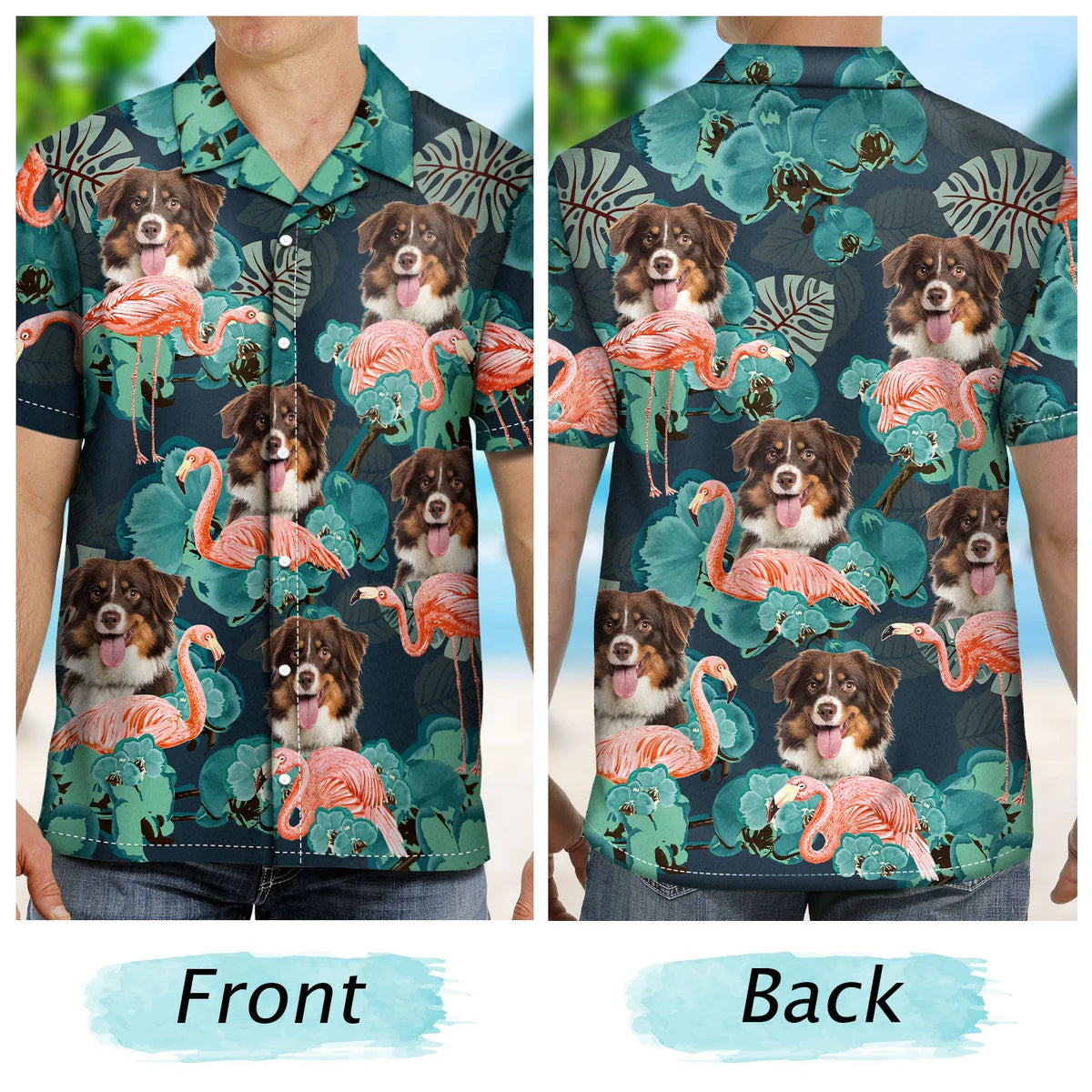 Custom Photo Funny Family Pet Face Flamingo Gift for Men, Dog & Cat Lovers – Personalized Hawaiian Shirt