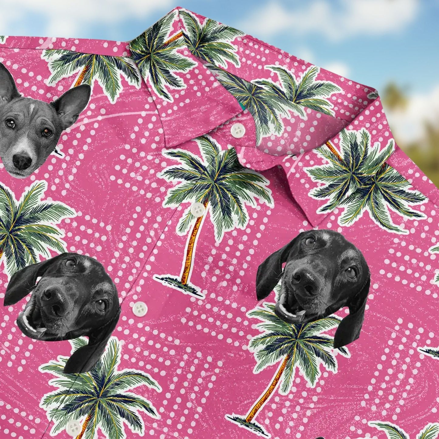 Custom Photo Pets, Kids & More Vintage Palm Trees – Personalized Hawaiian Shirt