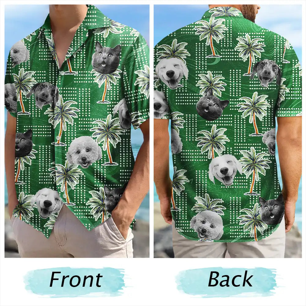 Custom Photo Pets, Kids & More Vintage Palm Trees – Personalized Hawaiian Shirt