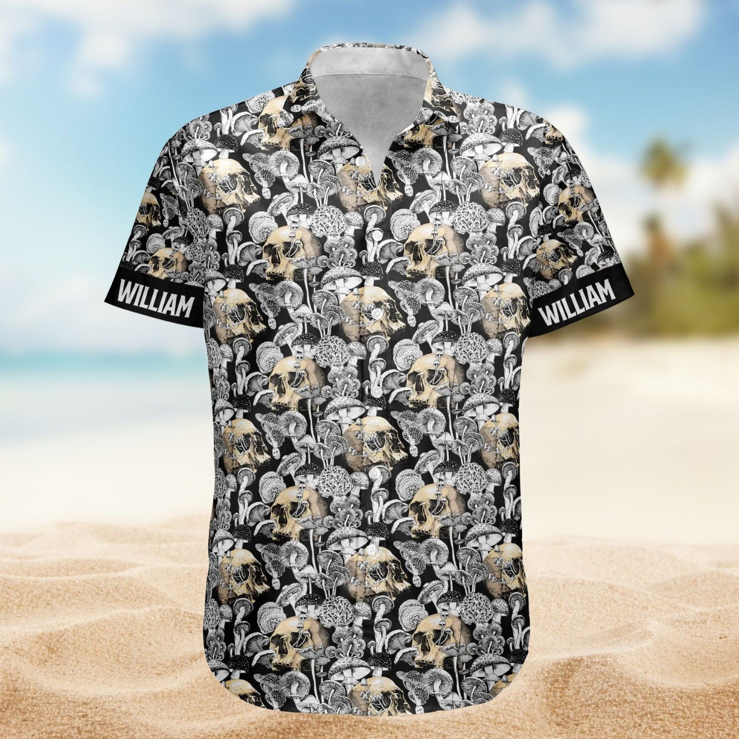 Custom Name with Magic Mushroom & Skull Pattern – Custom Hawaiian Shirts