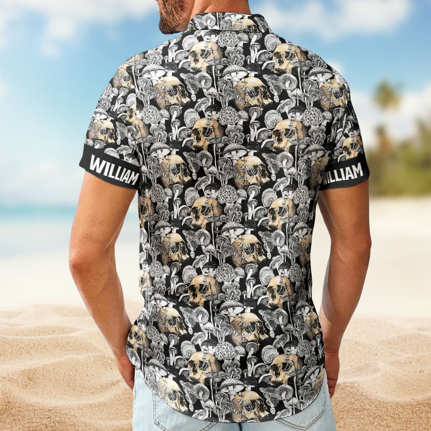 Custom Name with Magic Mushroom & Skull Pattern – Custom Hawaiian Shirts