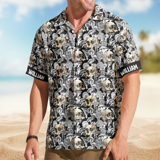 Custom Name with Magic Mushroom & Skull Pattern – Custom Hawaiian Shirts