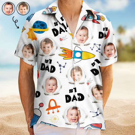 Custom Photo Astronaut #1 Dad Space Theme – Personalized Hawaiian Shirt