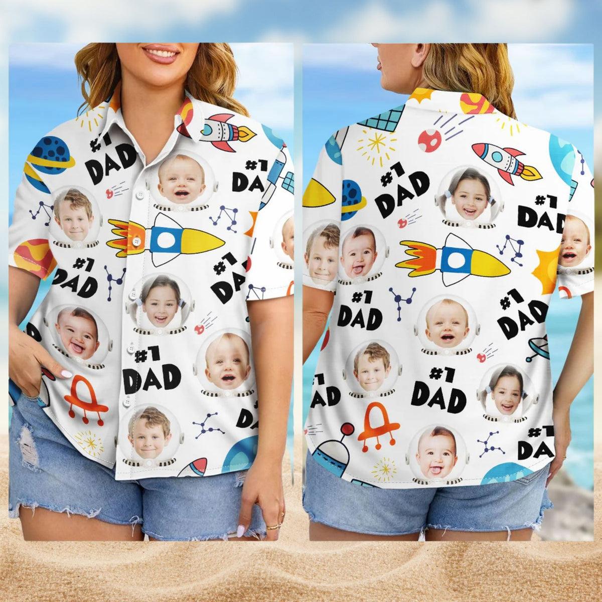 Custom Photo Astronaut #1 Dad Space Theme – Personalized Hawaiian Shirt
