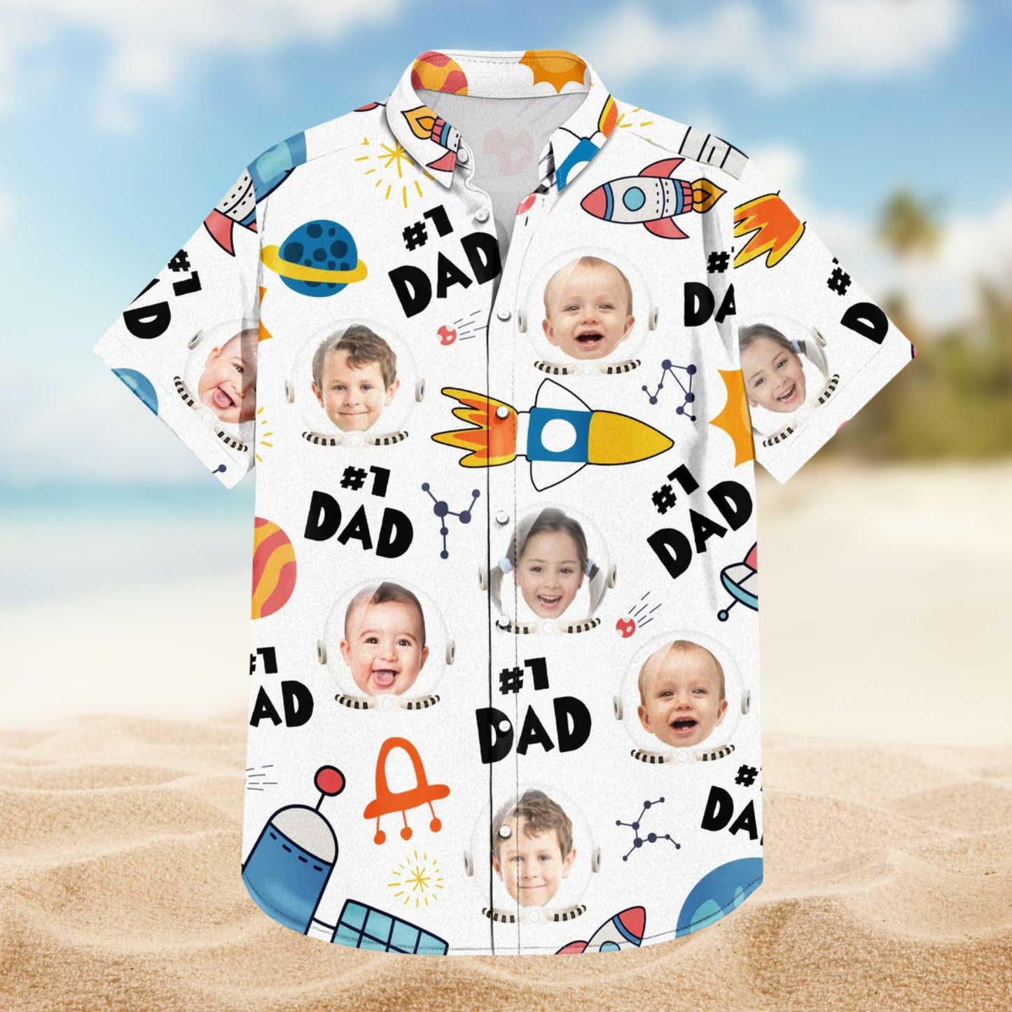 Custom Photo Astronaut #1 Dad Space Theme – Personalized Hawaiian Shirt