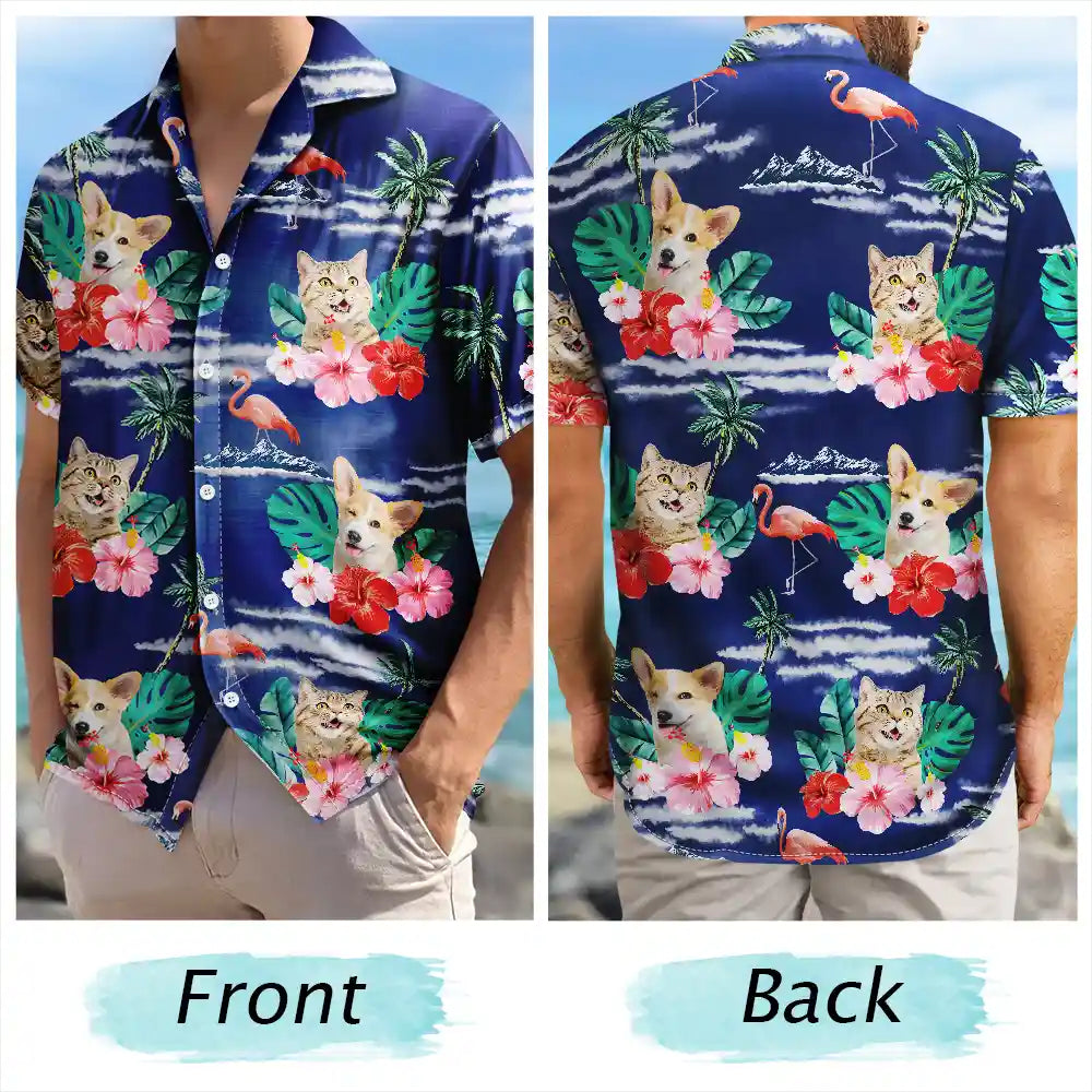 Custom Photo Pet Face Ready for the Beach – Personalized Hawaiian Shirt