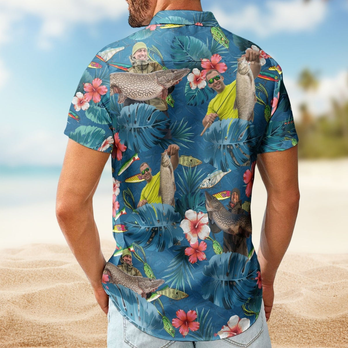 Fishing Bass Aloha Shirt for Men with Custom Photo – Husband Gift Custom Photo Hawaiian Shirt
