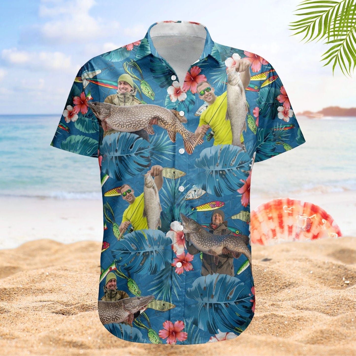 Fishing Bass Aloha Shirt for Men with Custom Photo – Husband Gift Custom Photo Hawaiian Shirt