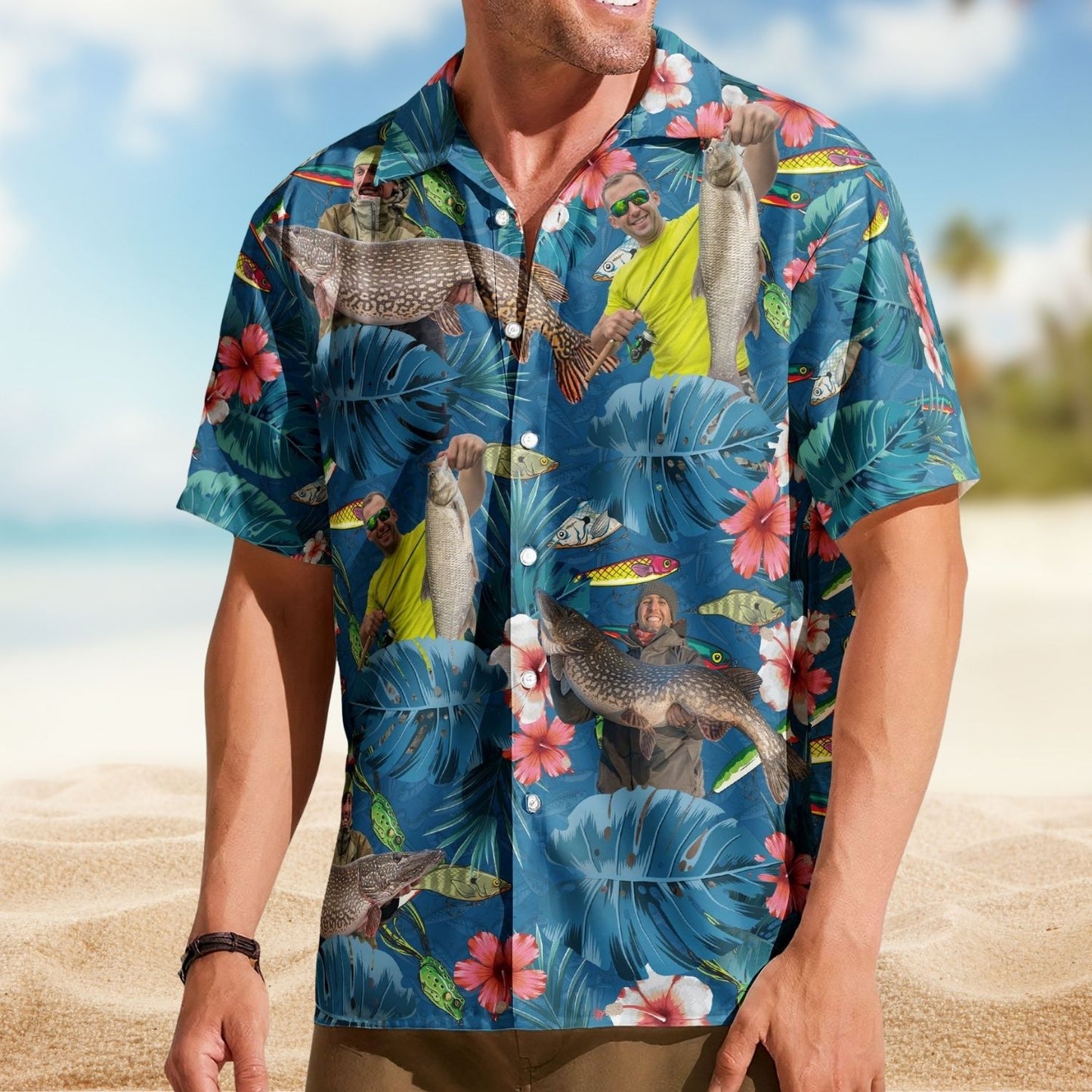 Fishing Bass Aloha Shirt for Men with Custom Photo – Husband Gift Custom Photo Hawaiian Shirt