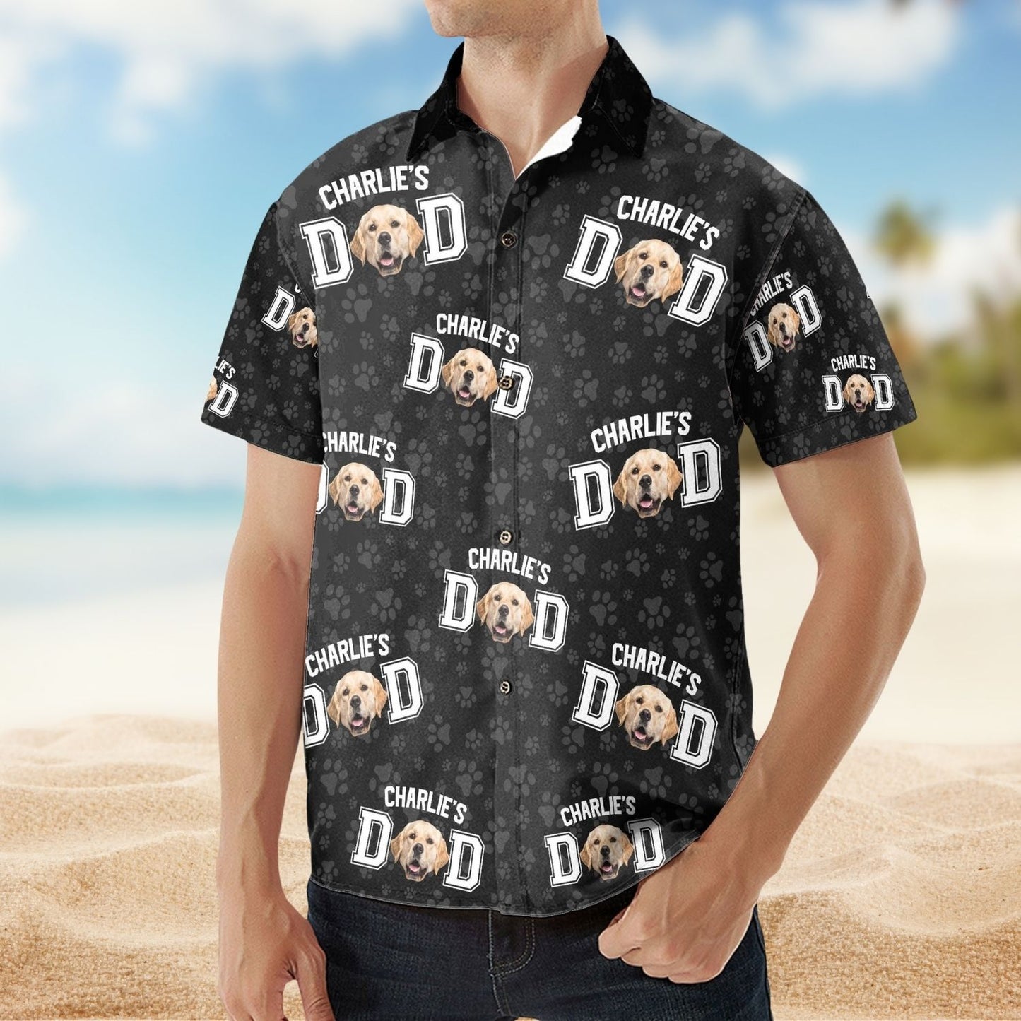 Tropical Aloha Shirt with Custom Pet Photo – Best Dog Dad Personalized Hawaiian Shirt