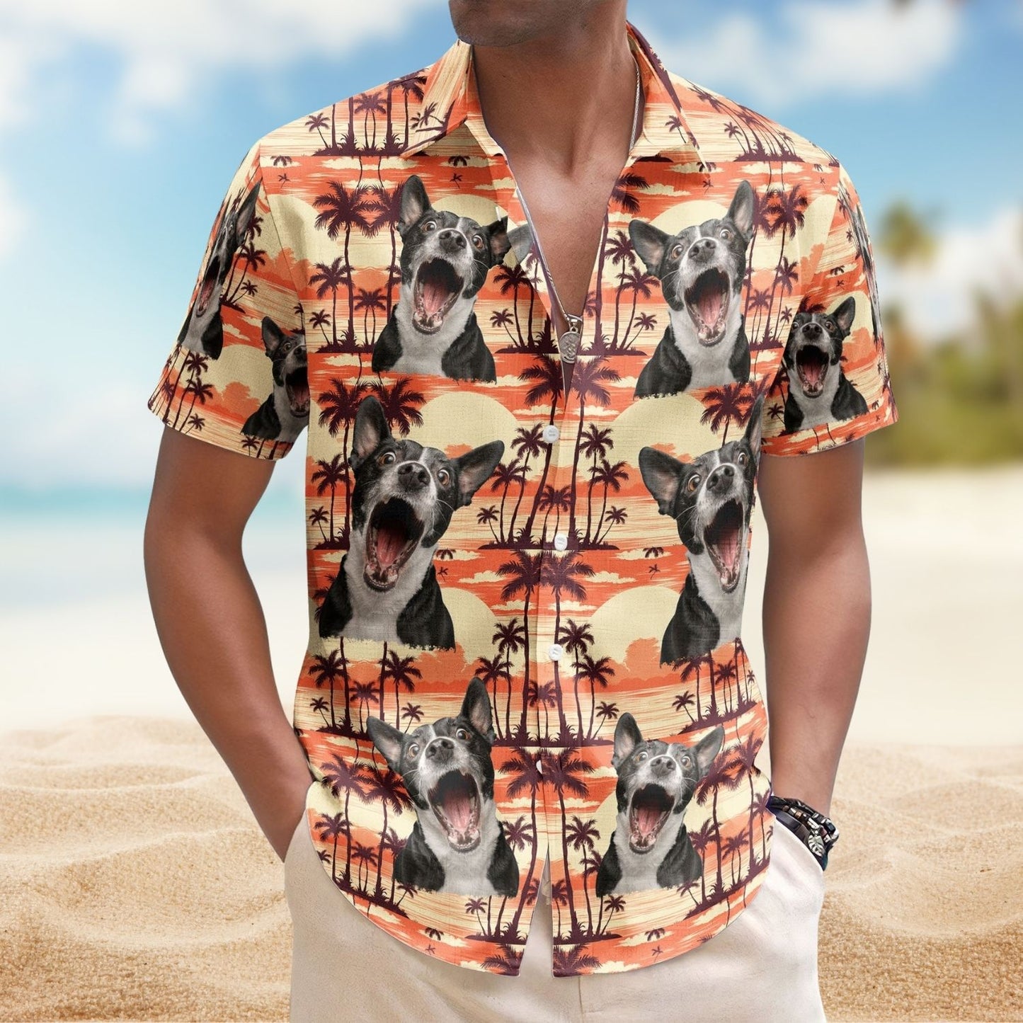 Hawaiian Floral Beach Aloha Shirt with Custom Funny Photo – Men, Husband Custom Hawaiian Shirt