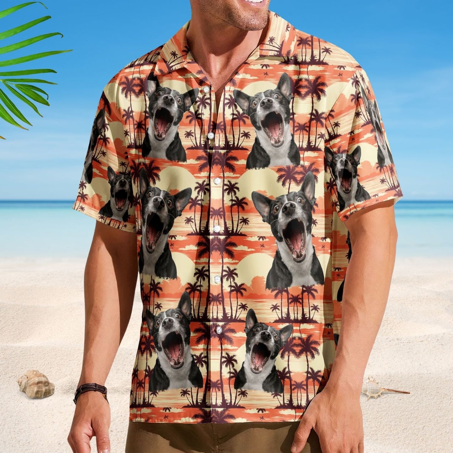 Hawaiian Floral Beach Aloha Shirt with Custom Funny Photo – Men, Husband Custom Hawaiian Shirt