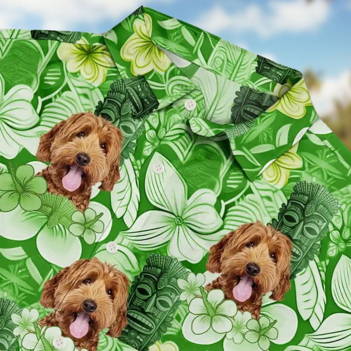 Tropical Beach Style Custom Photo Tiki Flower Summer Beach Vibe - Personalized Hawaiian Shirt