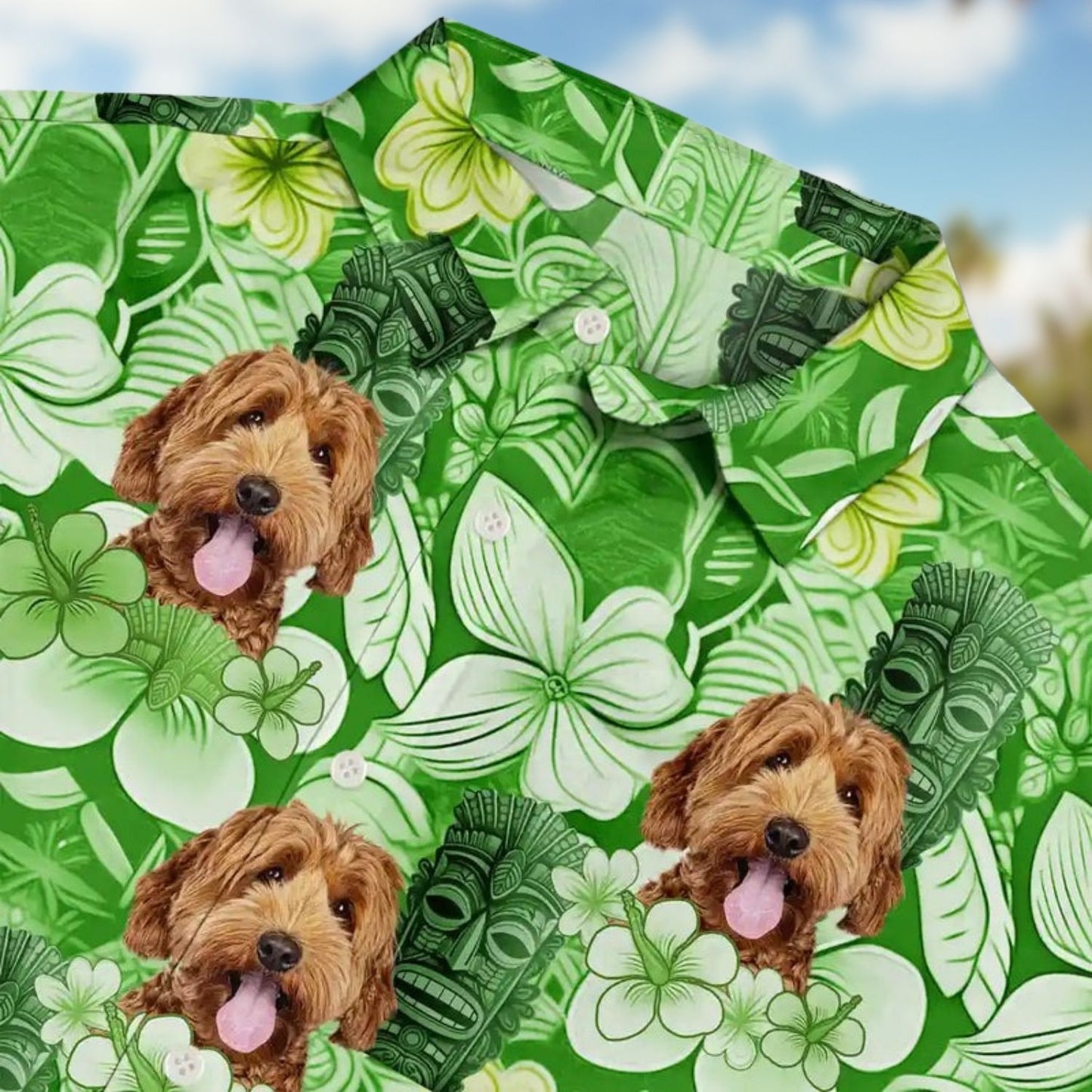 Tropical Beach Style Custom Photo Tiki Flower Summer Beach Vibe - Personalized Hawaiian Shirt