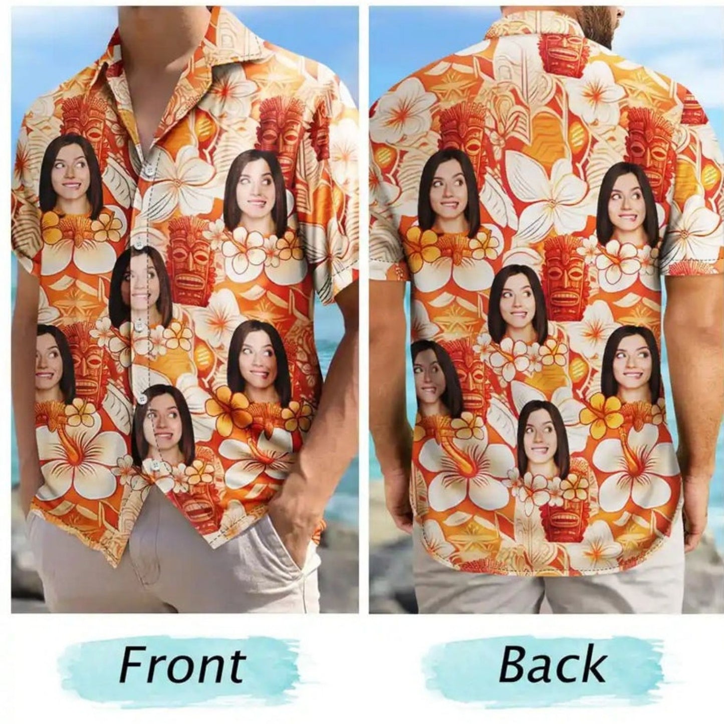 Tropical Beach Style Custom Photo Tiki Flower Summer Beach Vibe - Personalized Hawaiian Shirt