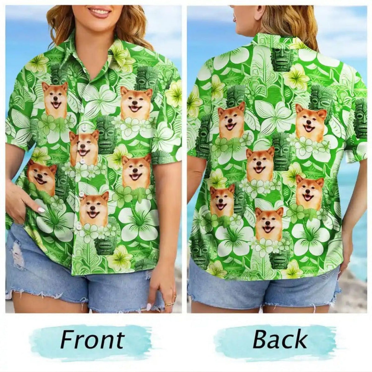Tropical Beach Style Custom Photo Tiki Flower Summer Beach Vibe - Personalized Hawaiian Shirt