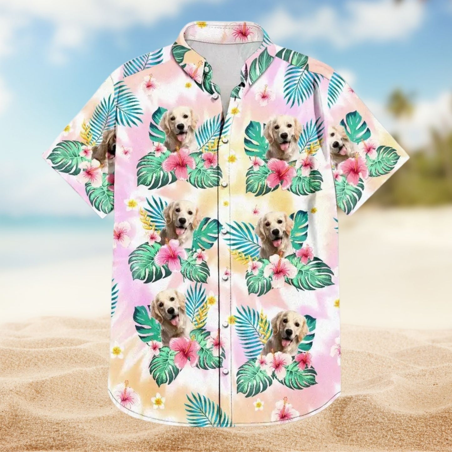 Tropical Beach Style Funny Family Vacation Shirt – Custom Photo Tie Dye Pet Face - Personalized Hawaiian Shirt