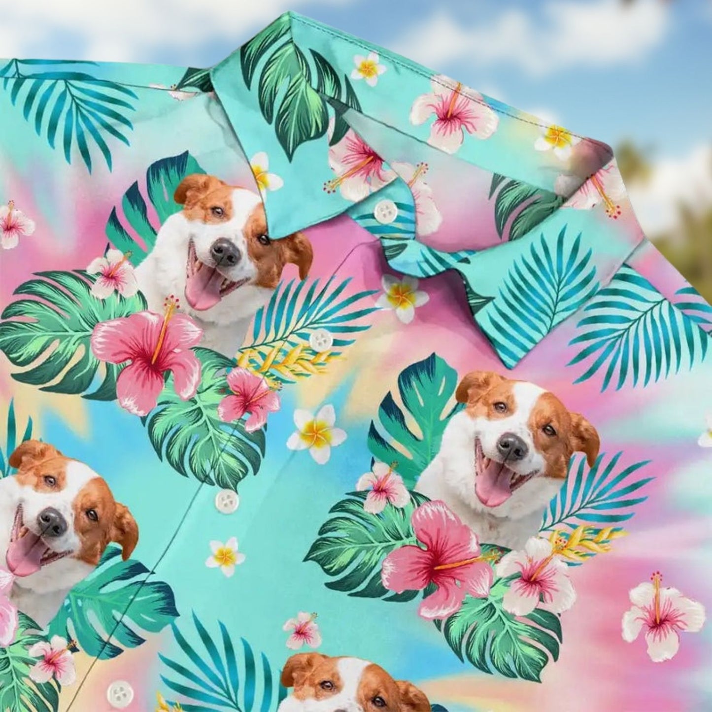 Tropical Beach Style Funny Family Vacation Shirt – Custom Photo Tie Dye Pet Face - Personalized Hawaiian Shirt