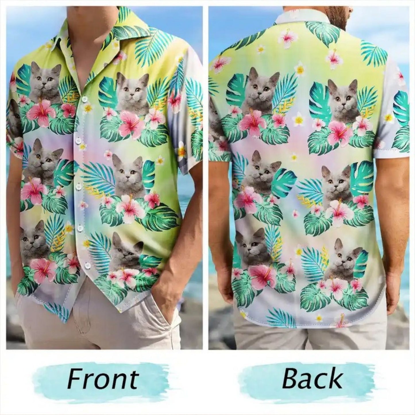 Tropical Beach Style Funny Family Vacation Shirt – Custom Photo Tie Dye Pet Face - Personalized Hawaiian Shirt