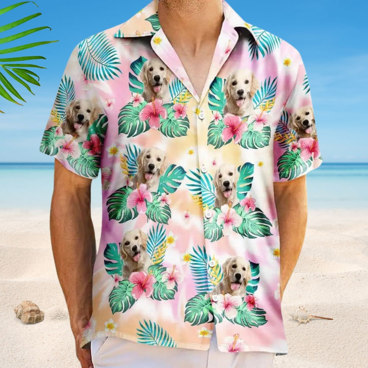 Tropical Beach Style Funny Family Vacation Shirt – Custom Photo Tie Dye Pet Face - Personalized Hawaiian Shirt