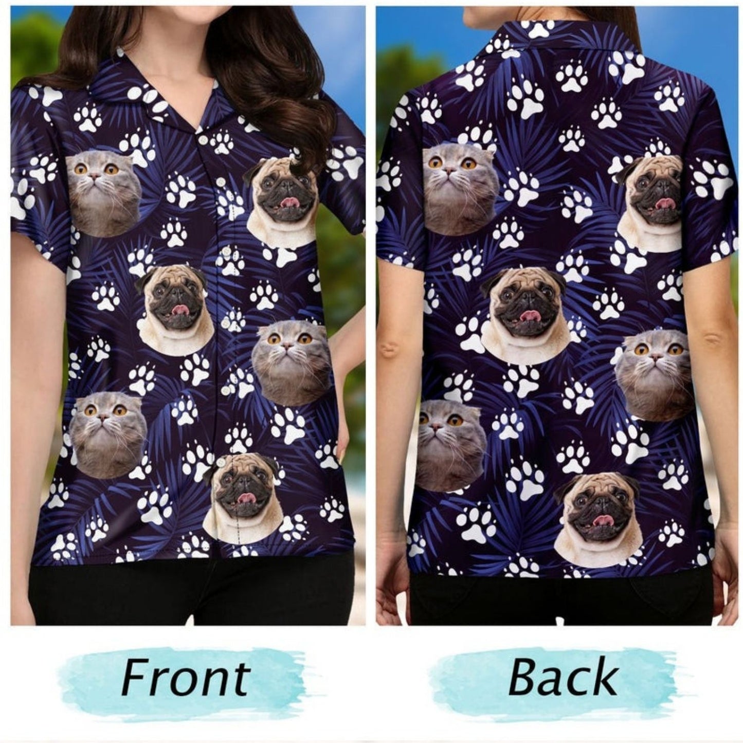 Tropical Beach Style Vacation Shirt – Custom Photo Funny Family Pet Face Colorful Paws - Personalized Hawaiian Shirt