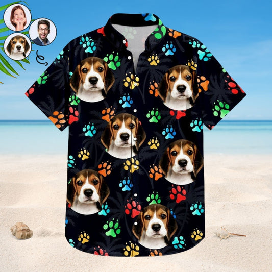 Tropical Beach Style Vacation Shirt – Custom Photo Funny Family Pet Face Colorful Paws - Personalized Hawaiian Shirt