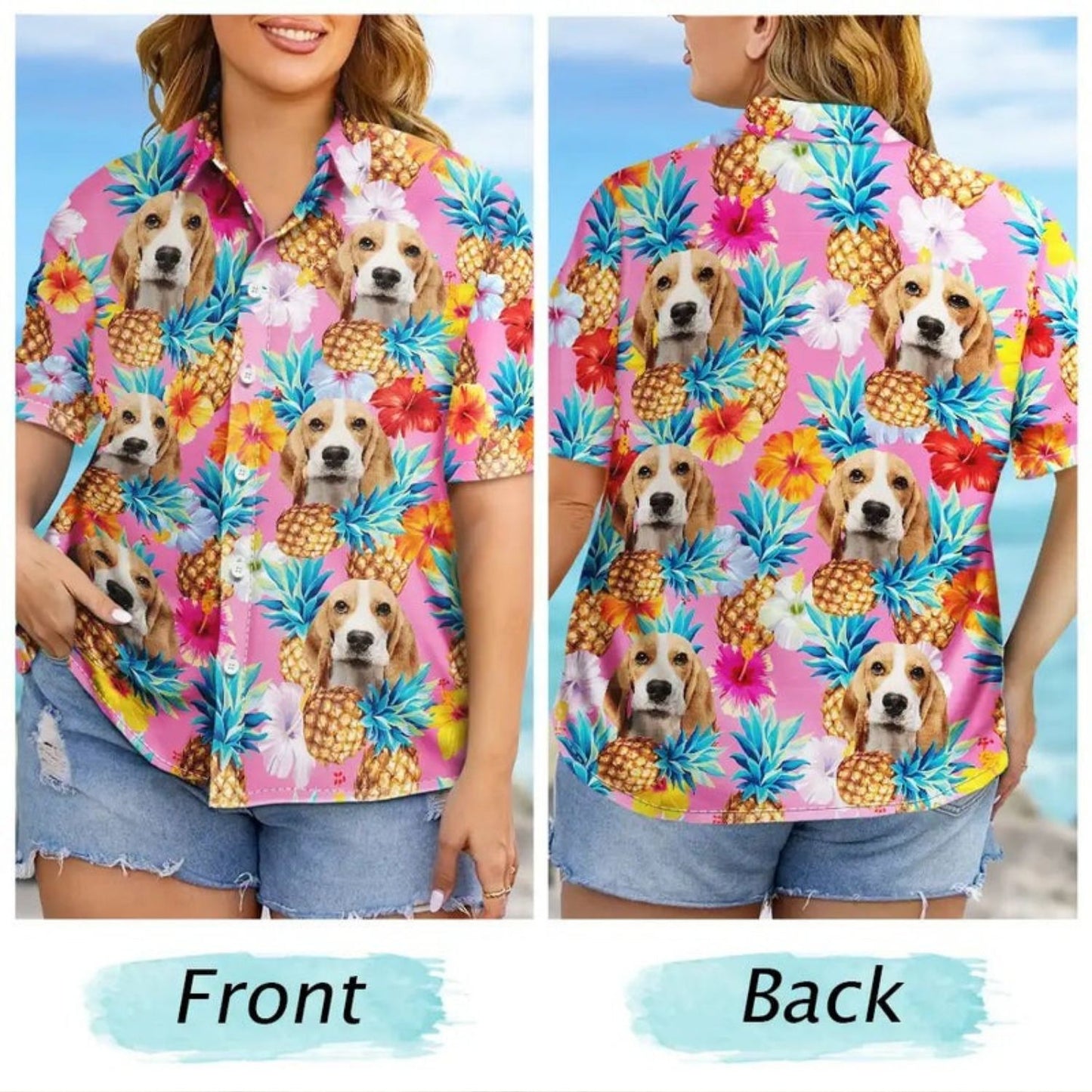 Custom Photo Pet Face Family Tropical Background – Personalized Hawaiian Shirt
