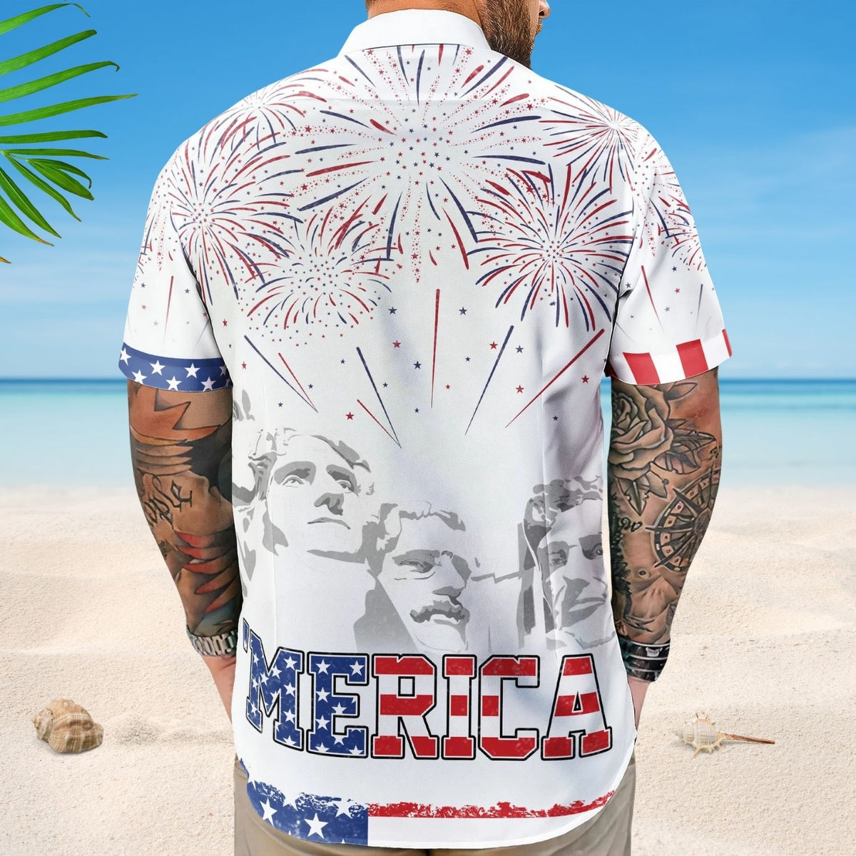 Celebrate 4th of July with Merica Pattern - Personalized Photo Hawaiian Shirt