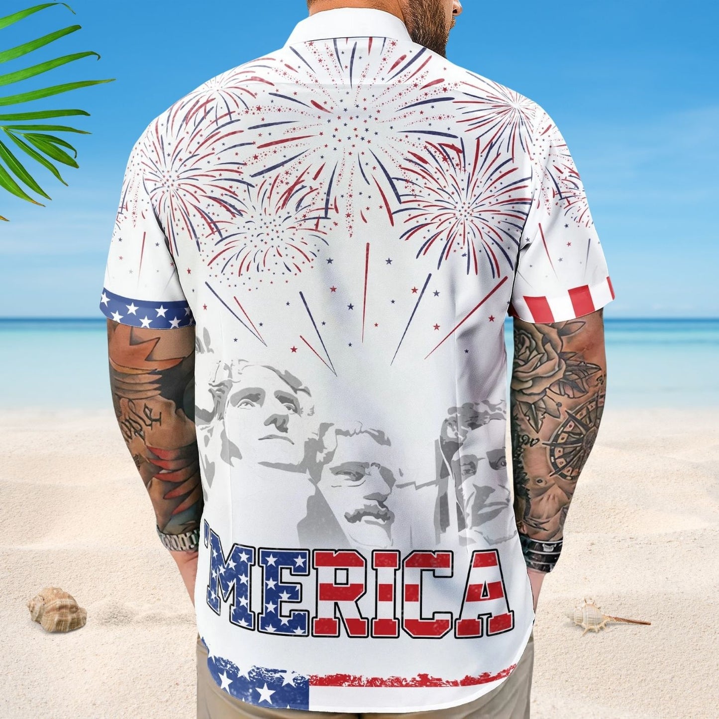Celebrate 4th of July with Merica Pattern - Personalized Photo Hawaiian Shirt
