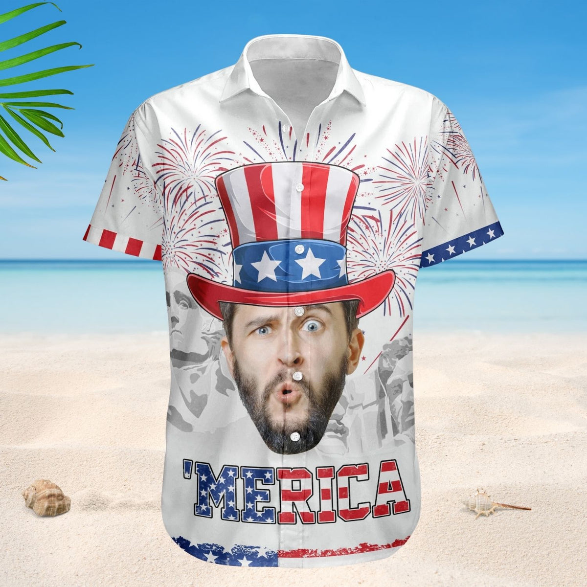 Celebrate 4th of July with Merica Pattern - Personalized Photo Hawaiian Shirt
