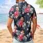 Custom Face Funny Photo for Men Husband Red Hibiscus - Personalized Hawaiian Shirt