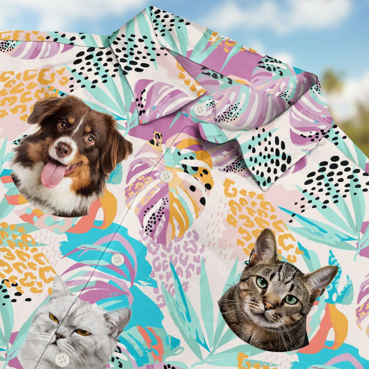 Custom Photo Funny Family Pet Face Purple Tropical Gift for Dog & Cat Lovers – Personalized Hawaiian Shirt
