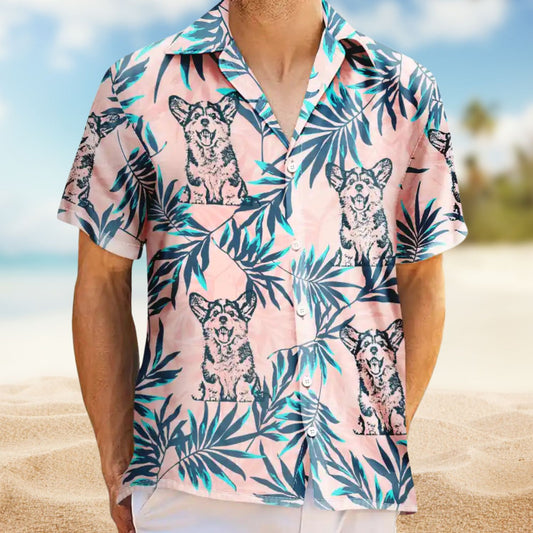 Custom Photo Pencil Drawing Palm Leaf Vacation Vibe – Personalized Hawaiian Shirt