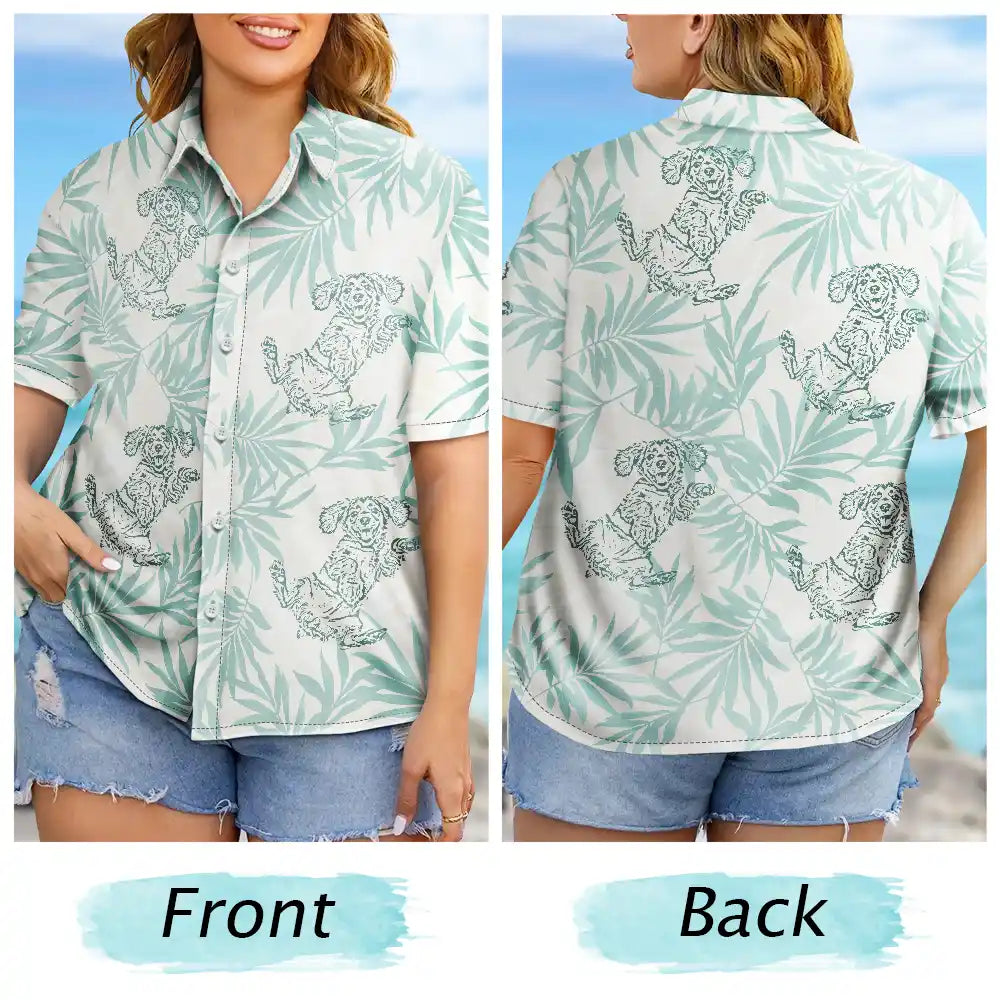 Custom Photo Pencil Drawing Palm Leaf Vacation Vibe – Personalized Hawaiian Shirt
