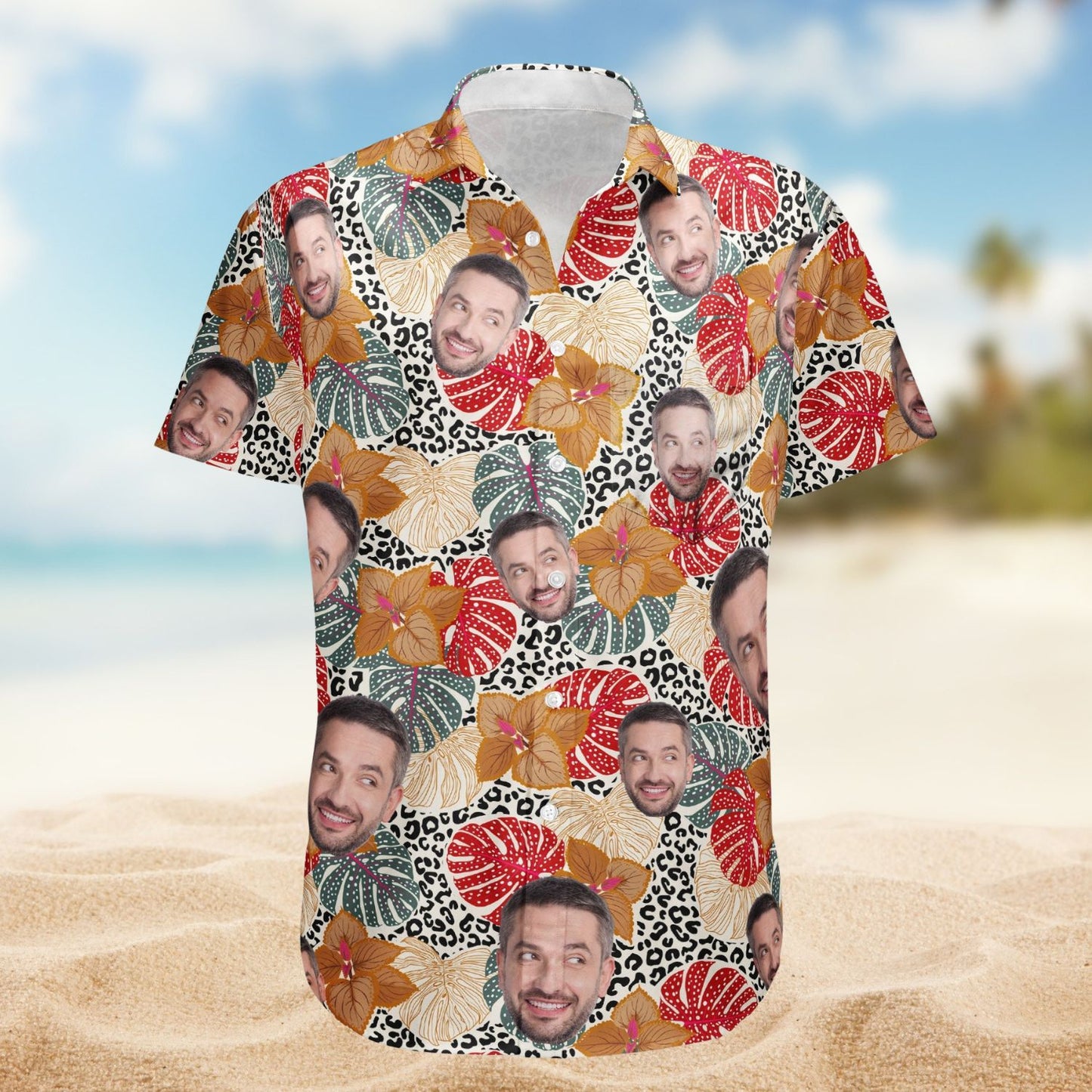 Custom Face Funny Tropical Leaf Pattern – Custom Photo Hawaiian Shirt