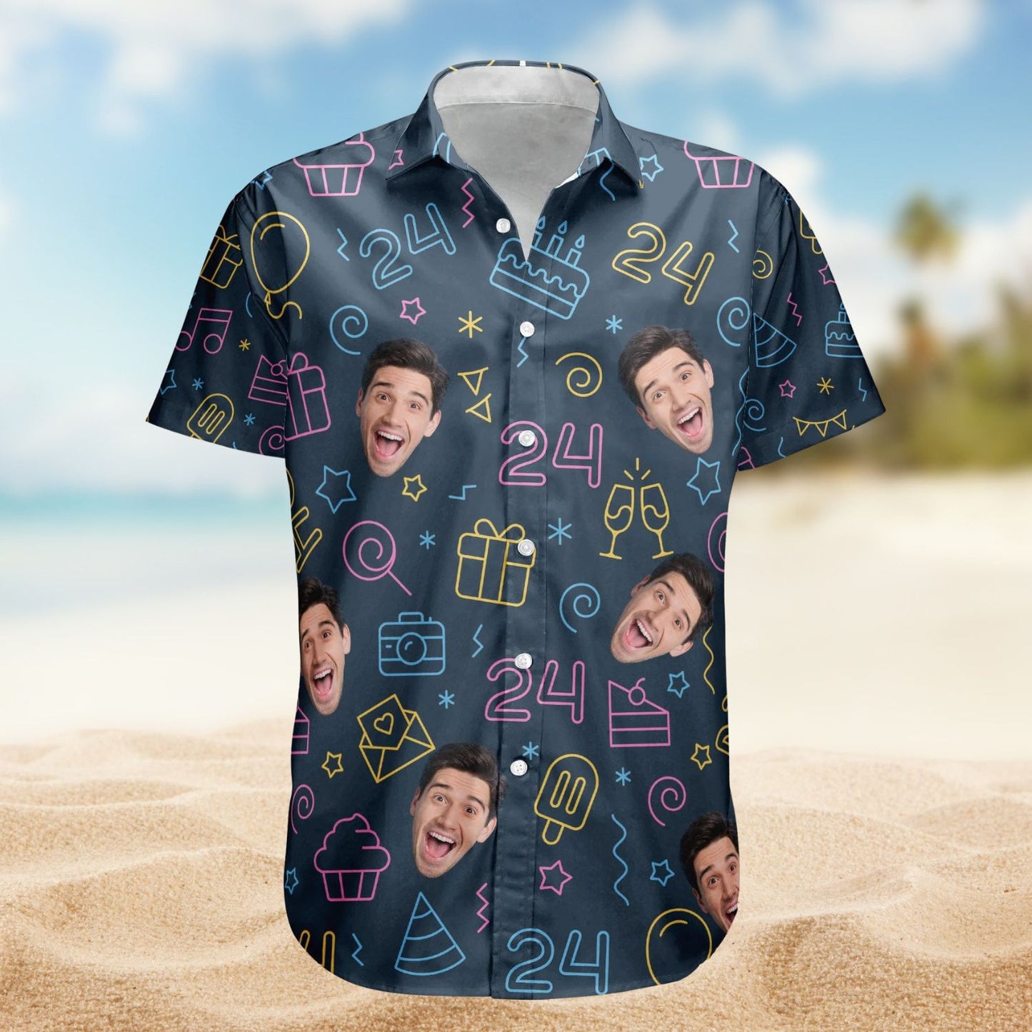 Birthday Neon Party Custom Funny Face Gift – Custom Photo Hawaiian Shirts