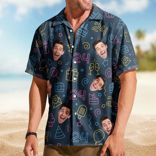 Birthday Neon Party Custom Funny Face Gift – Custom Photo Hawaiian Shirts