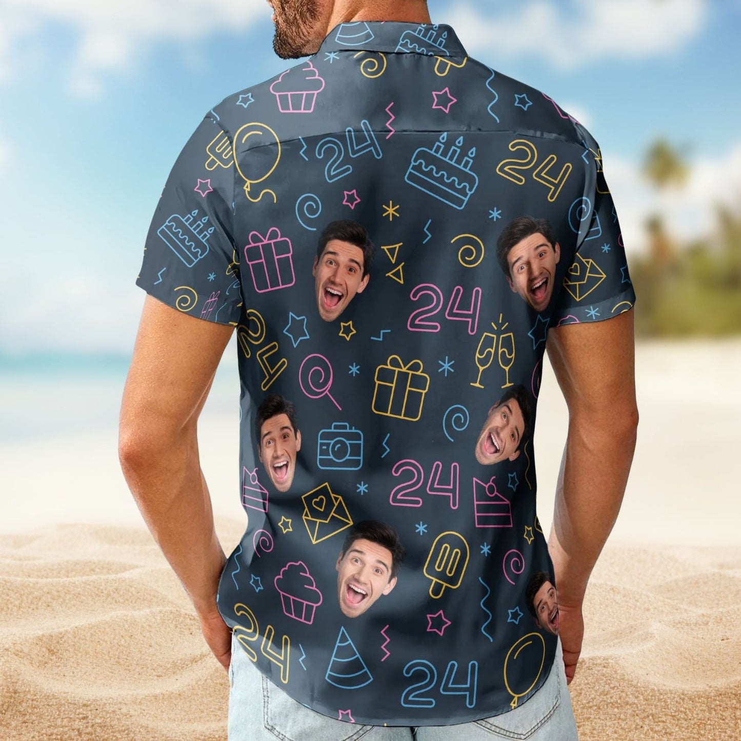 Birthday Neon Party Custom Funny Face Gift – Custom Photo Hawaiian Shirts