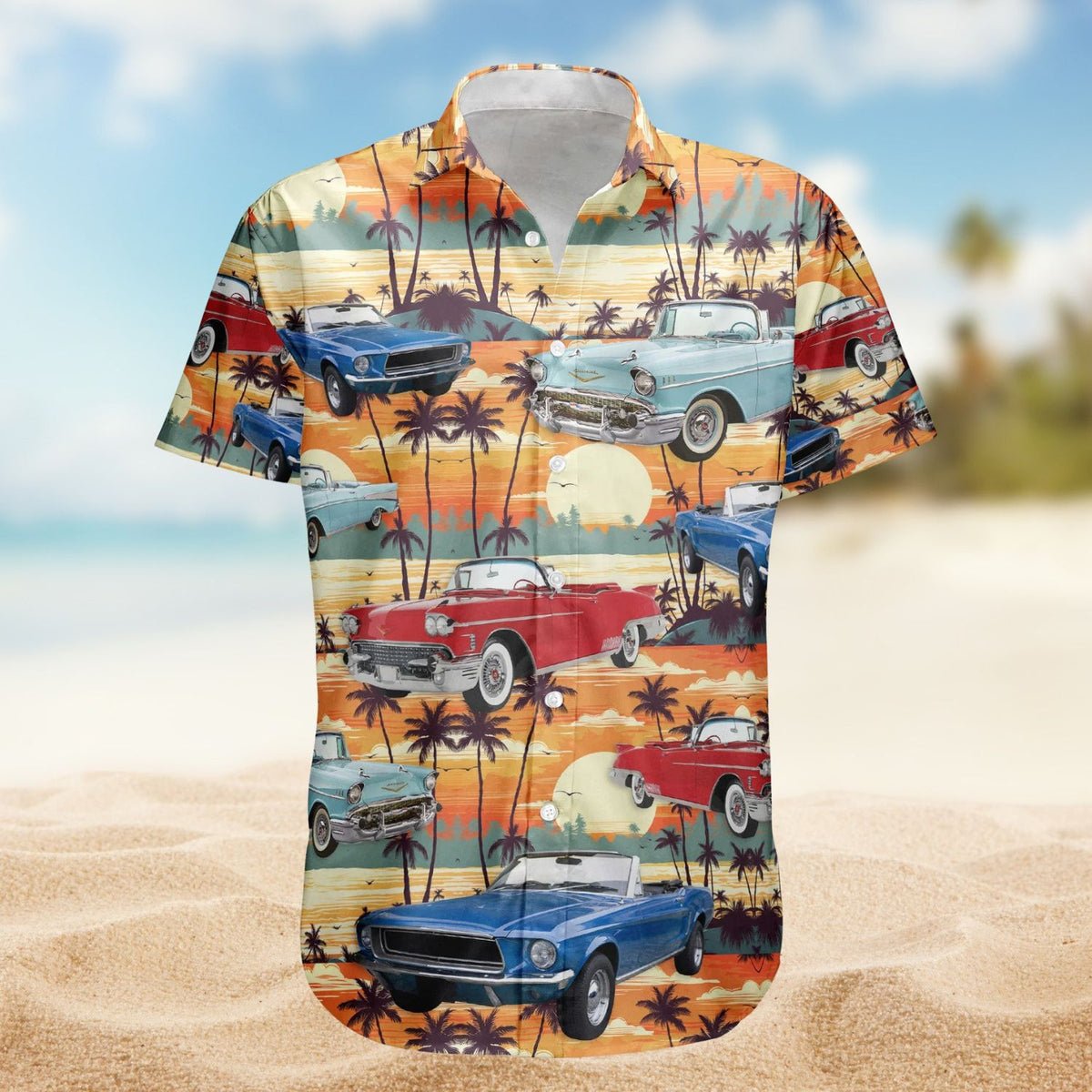 Custom Vintage Cars Photo Muscle Cars for Men, Husband – Custom Photo Hawaiian Shirt