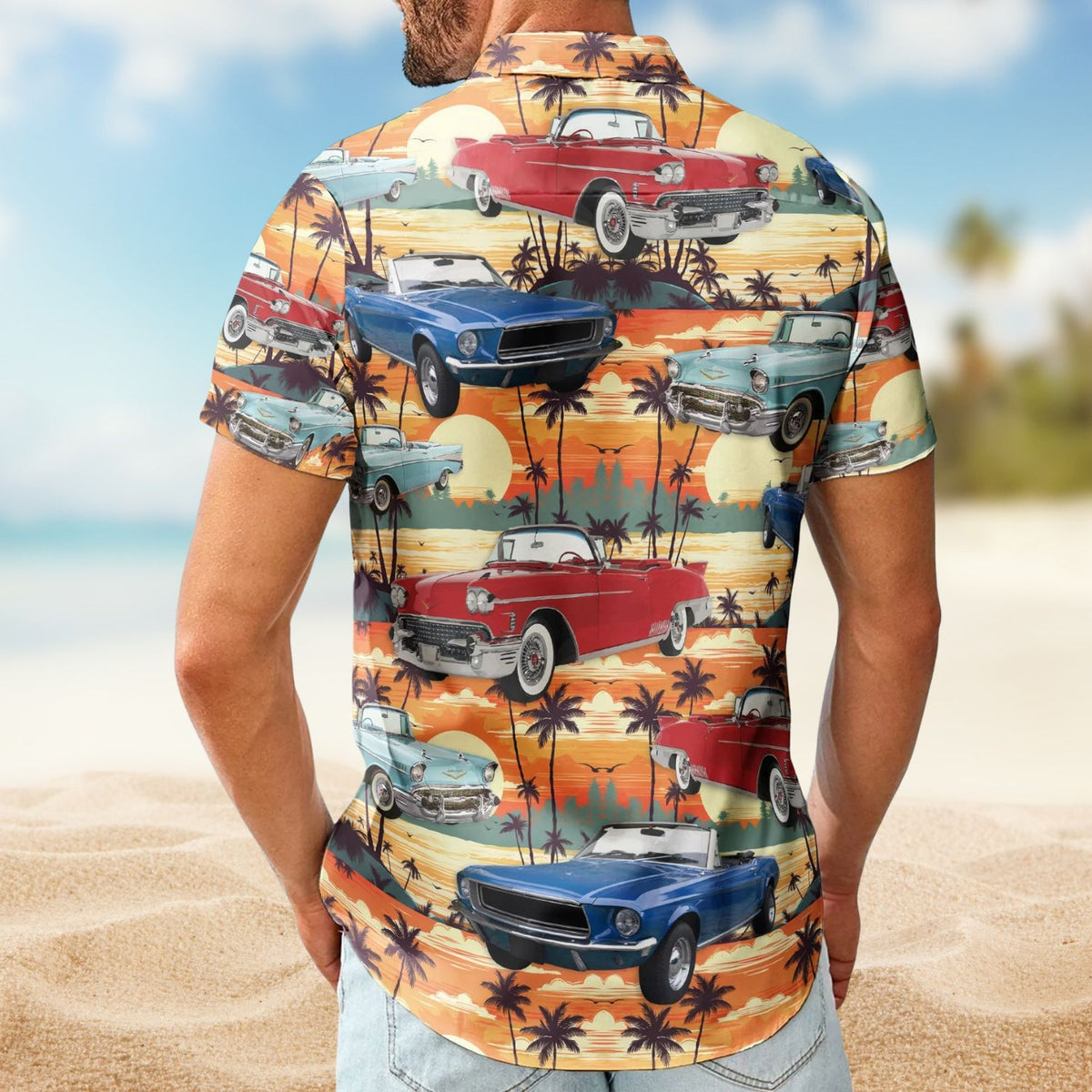 Custom Vintage Cars Photo Muscle Cars for Men, Husband – Custom Photo Hawaiian Shirt