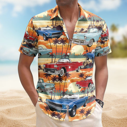 Custom Vintage Cars Photo Muscle Cars for Men, Husband – Custom Photo Hawaiian Shirt