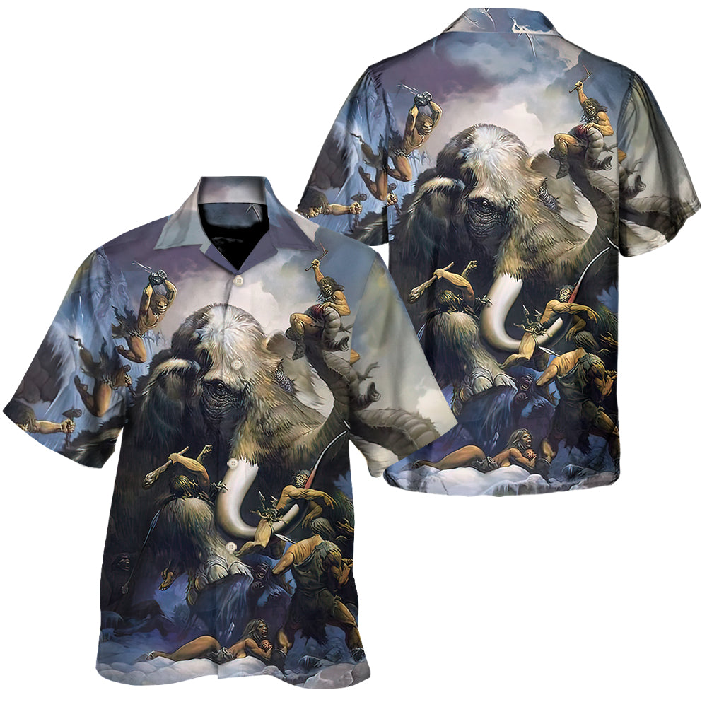 Mammoth And Human Prehistoric Adventure Style – Hawaiian Shirt