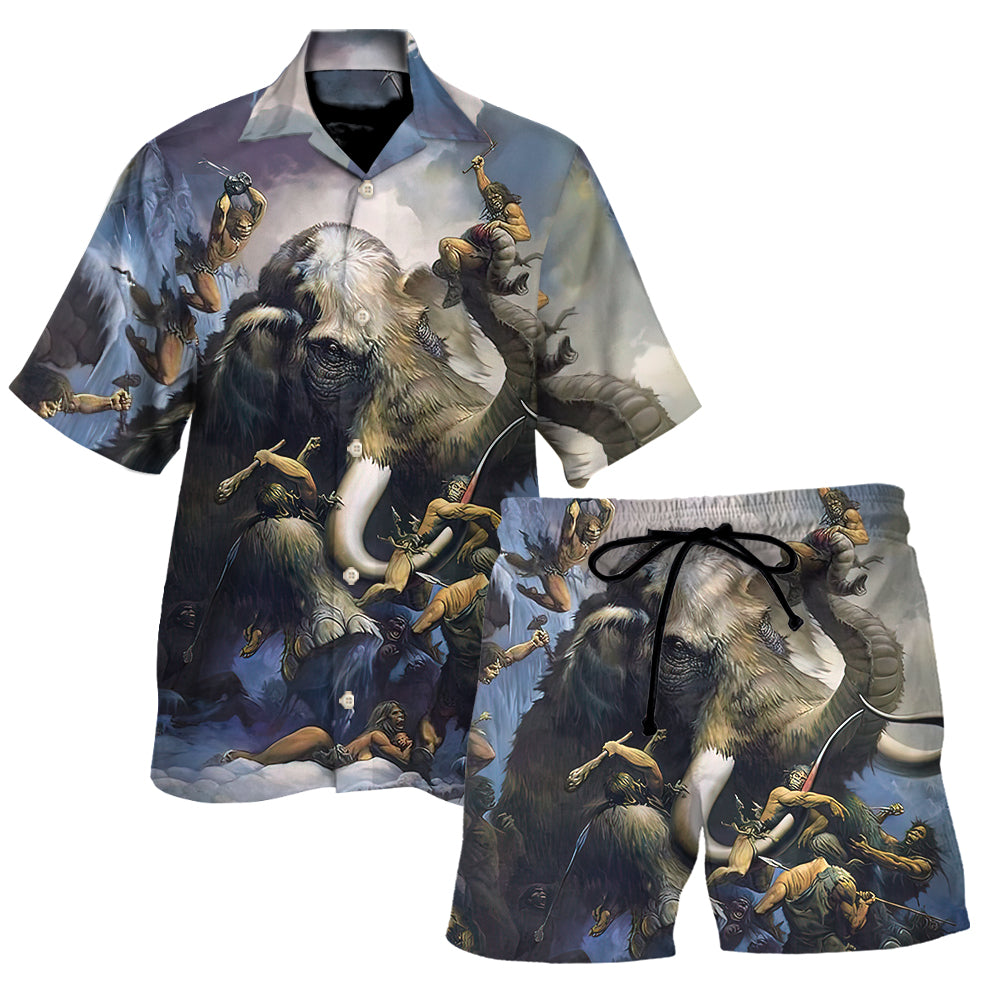 Mammoth And Human Prehistoric Adventure Style – Hawaiian Shirt